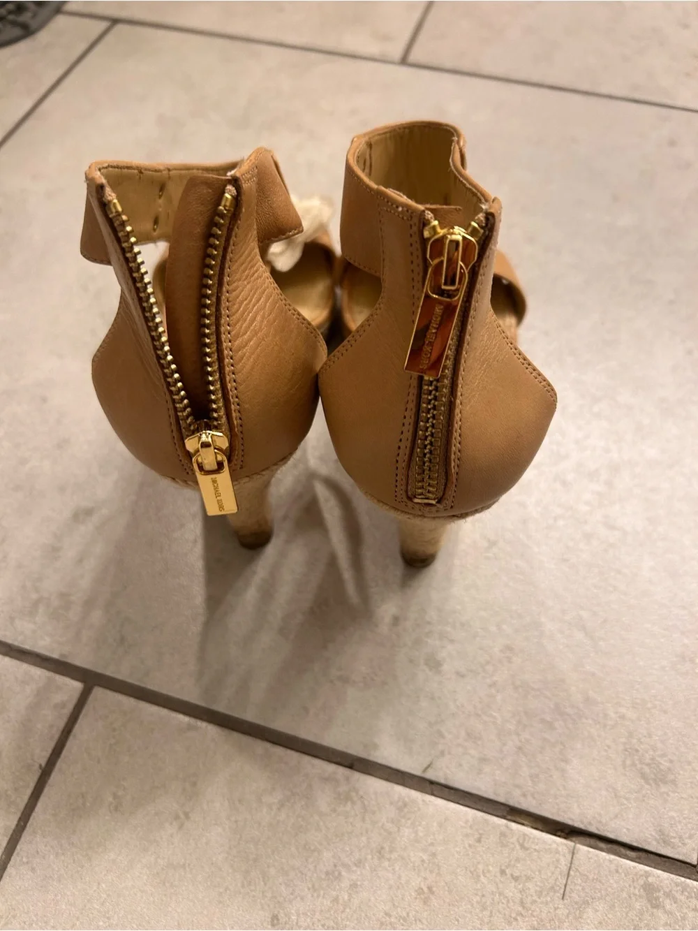 Michael Kors Tan Wedge Sandals with Cream Floral Accent